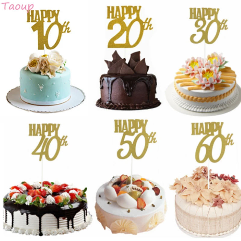 Taoup 10 20 30 40 50 60 Happy Birthday Cake Topper Wedding Cake Decorating Supplies for Cake Birthday Party Decors for Adult