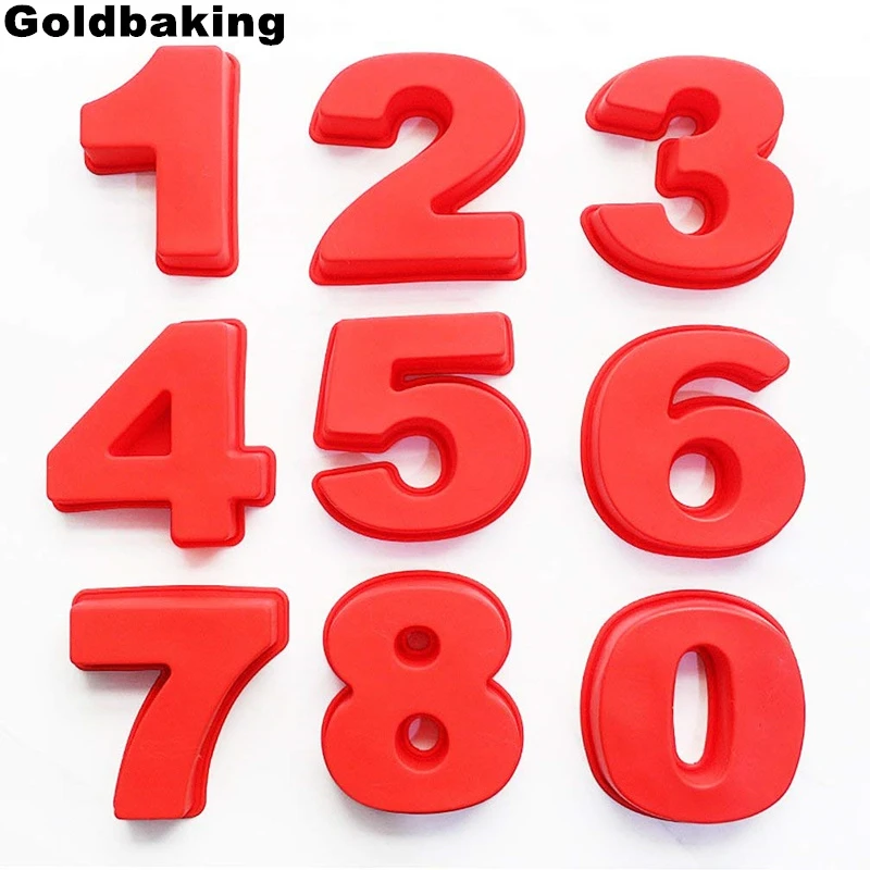 Goldbaking 10 Inch Large Silicone Number Molds 0-9 Arabic Number Cake Mold Baking Mold for Birthday Cake