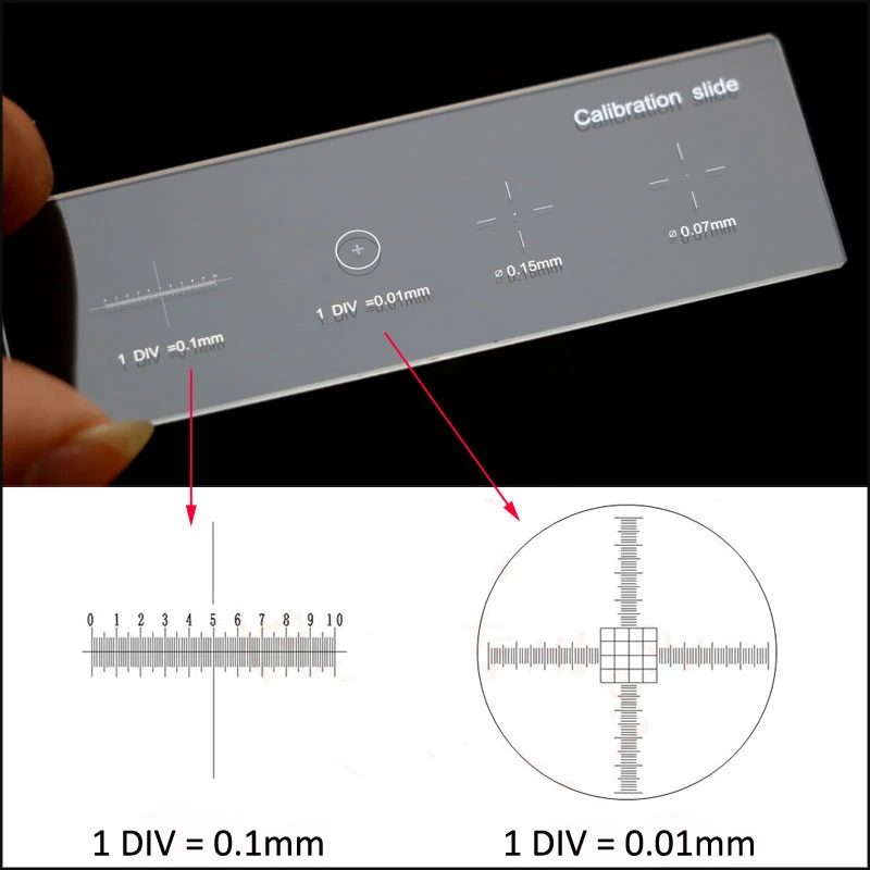 926 0.01mm Microscope Slides Reticle Calibrating Slide Ruler Cross Microscope Calibration Ruler Stage Micrometer
