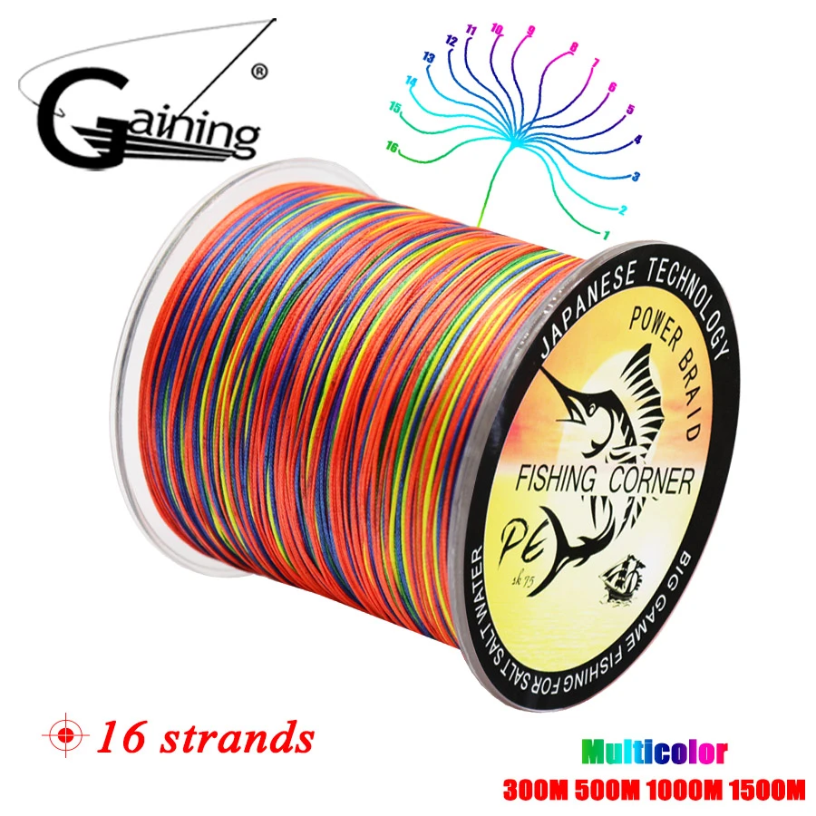 16 Strands Fishing Braided Line 300M/500M/1000M/1500M  Multifilament Multicolor Japan Saltwater Fishing Line