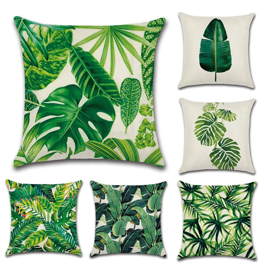 Africa Tropical Plant Printed Loin Pillowcase Green Leaves Linen Pillow Cases Chair Pillow Cover Home Decorative Pillow