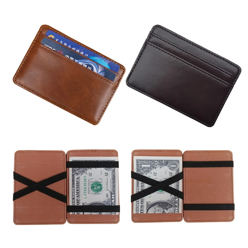 2021 New Arrival High Quality Leather Magic Wallets Fashion Small Men Money Clips Card Purse Thin Cash Holder 3 Colors