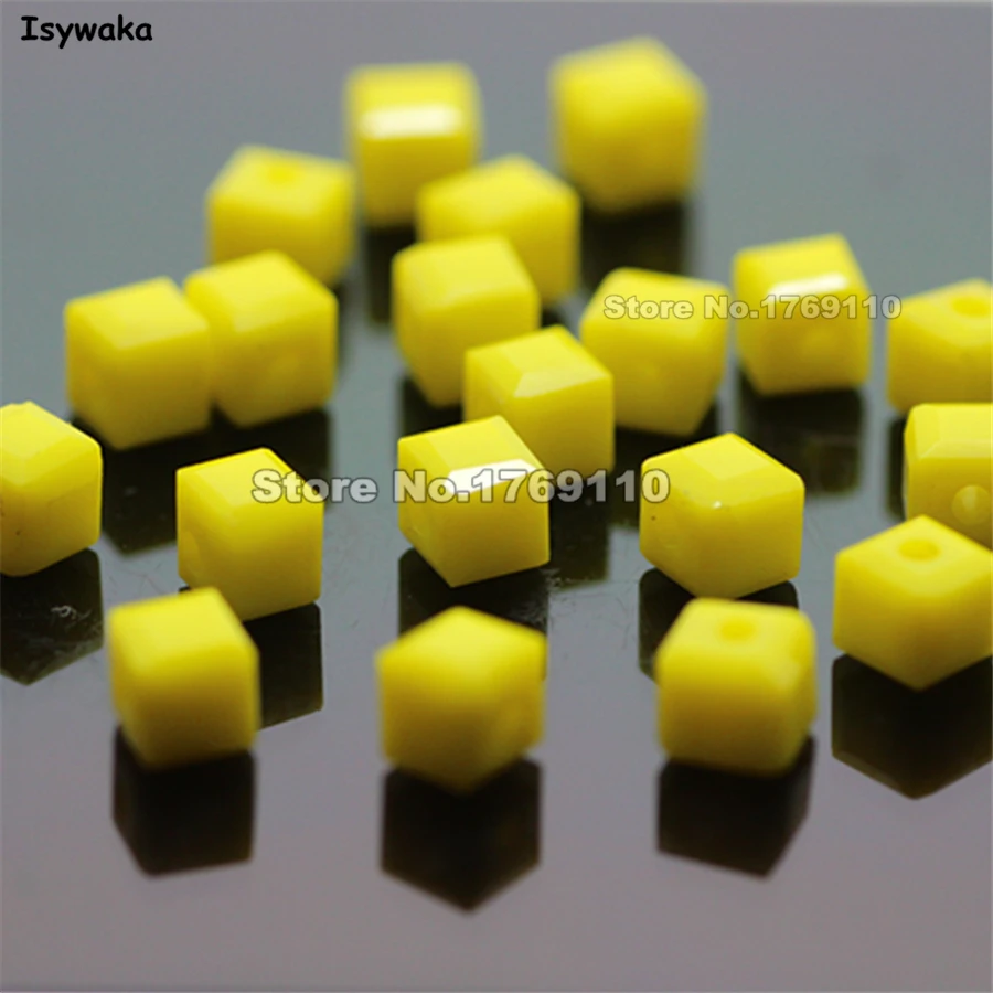 Isywaka Cube 2mm 3mm 4mm 6mm 8mm Solid Yellow Color Square Austria Crystal Beads Glass Bead Loose Spacer Bead DIY Jewelry Making