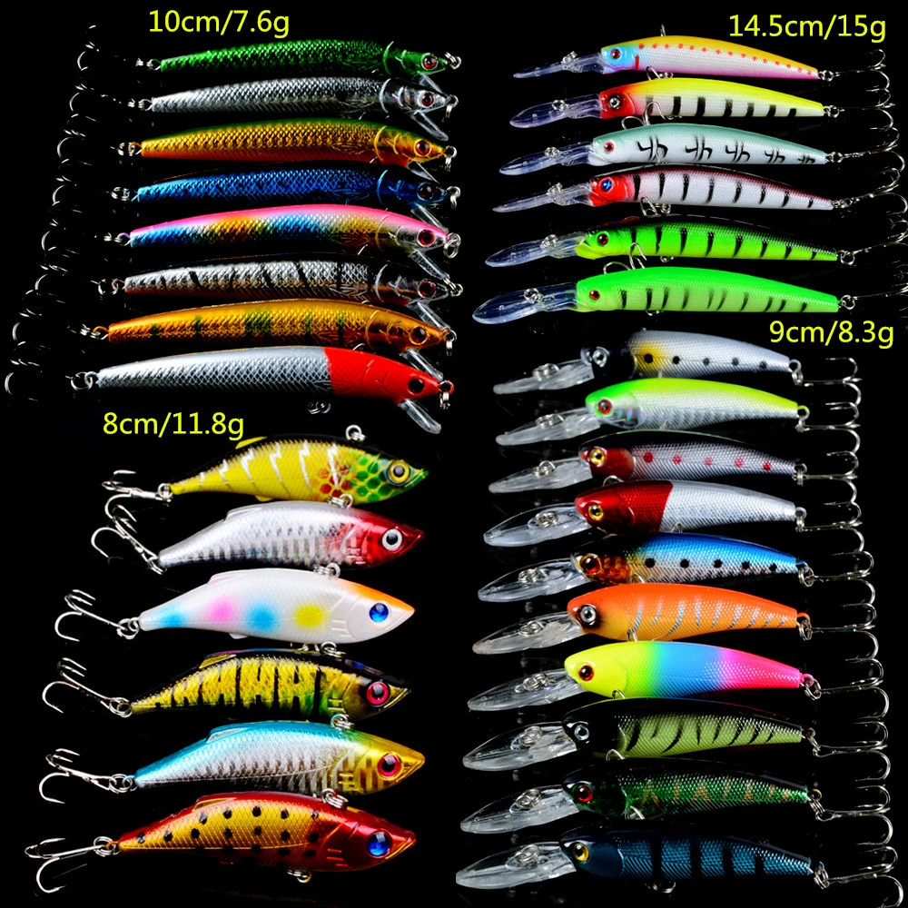 Hot 30pcs/Lot High Quality Fishing lure Mixed 4 Models or 30 Color Minnow lure Fishing Tackle VIB Lures Mix Fishing Bait