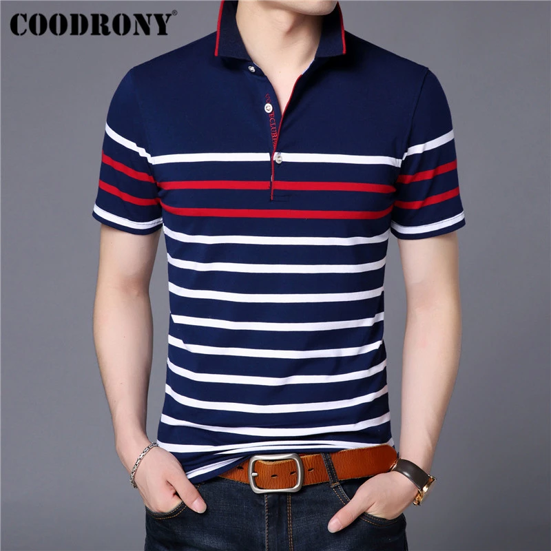 COODRONY Cotton T Shirt Men Short Sleeve T-Shirt Men Summer Social Business Casual Men's T-Shirts Striped Tee Shirt Homme S95101