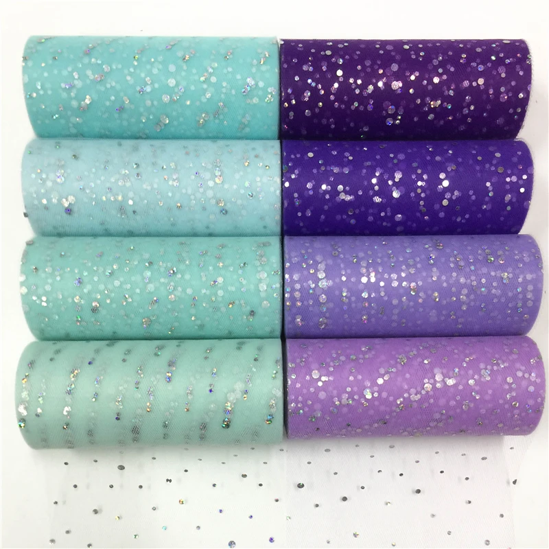 Glitter Sequin Tulle Roll 25 Yards 15cm Spool Tutu Fabric Wedding Decoration Organza Laser DIY Crafts Birthday Party Supplies