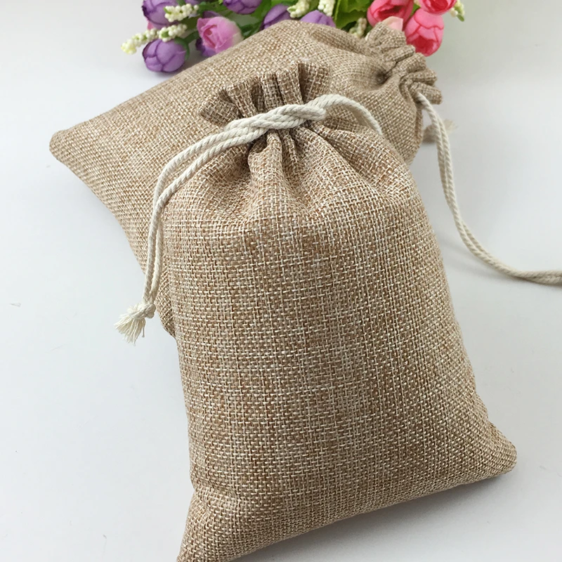 50pcs Vintage Natural Burlap Hessia Gift Candy Bags Wedding Party Favor Pouch Birthday Supplies Drawstrings Jute Gift Bags