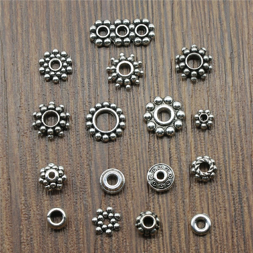 40pcs Antique Silver Color Small Spacer Beads Charm Pendants Jewelry Accessories DIY Small Spacer Beads Charms