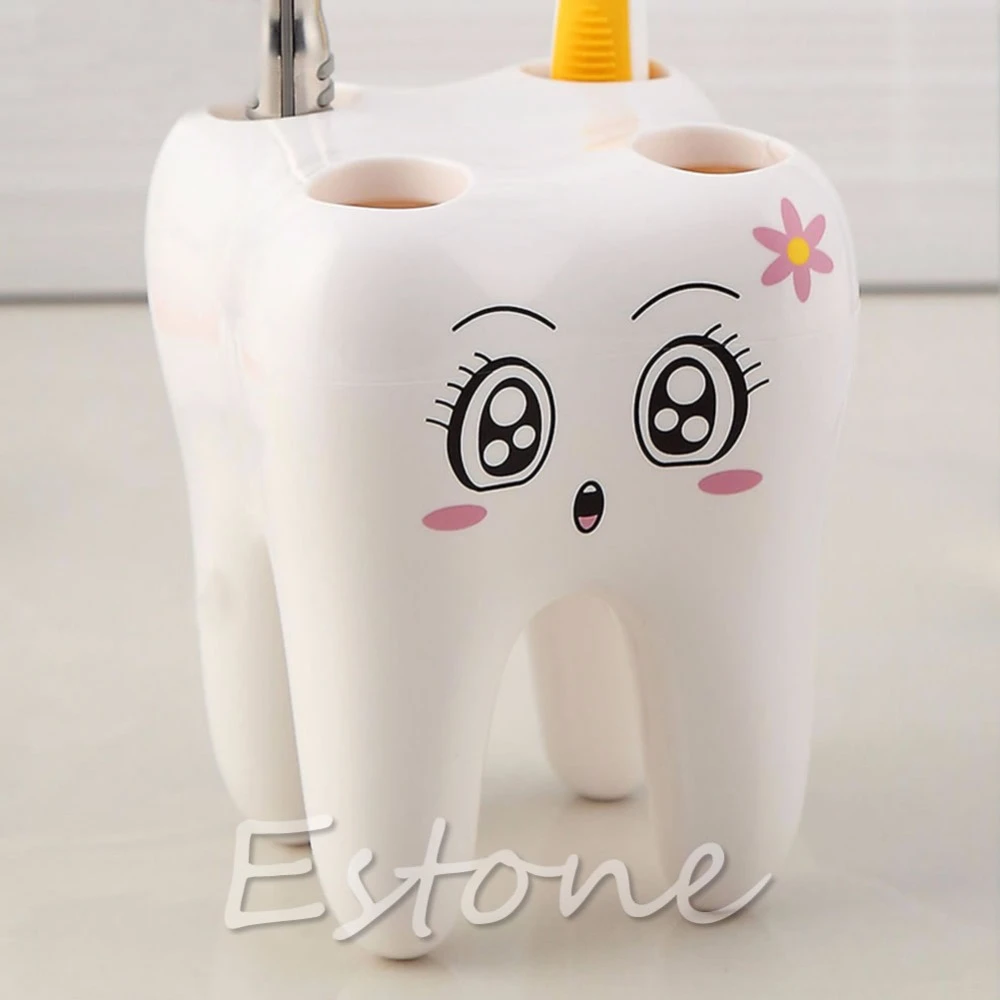 Lovely Cute 4 Holes Cartoon Tooth Style Design Kid Bathroom Toothbrush Holder