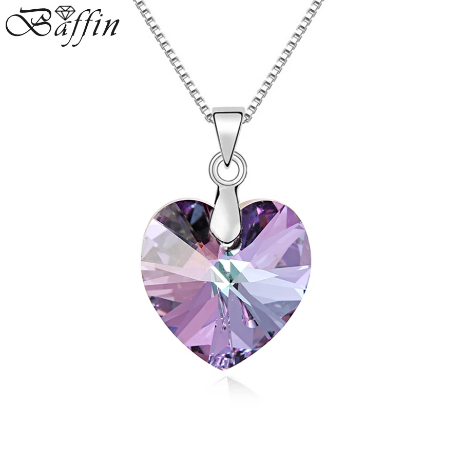 BAFFIN Original Crystals From Swarovski Heart Pendant Necklace For Women Silver Color Maxi Collares Lovers Valentine's Day Gift