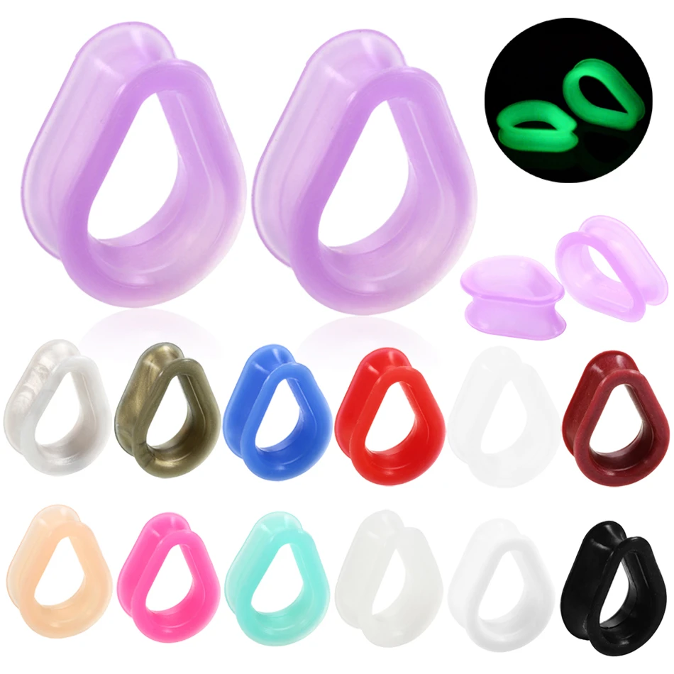 1Pair Silicone Flexible Ear Plugs Ear Piercing Water Drop Thin Double Flared Flesh Tunnel Ear Gauge Expander Stretcher Earrings