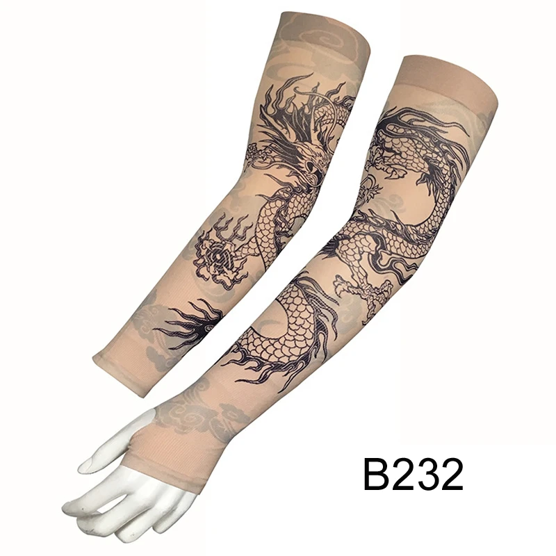 2pcs/lot Fake Tattoo Arm Sleeves for Men Women Dragon Design UV Protection Cooler Cycling Outdoor Driving Arm Sleeves Elastic