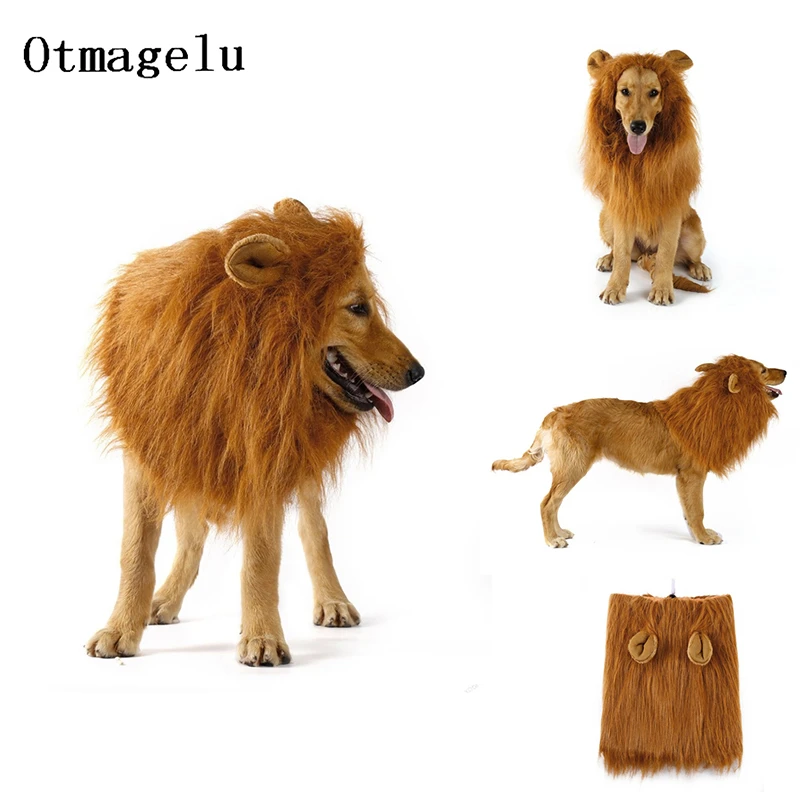 Cute Pet Dog Cat Cosplay Clothes Transfiguration Costume Lion Mane Warm Wig Large Dog Party Decoration With Ear Pet Accessories