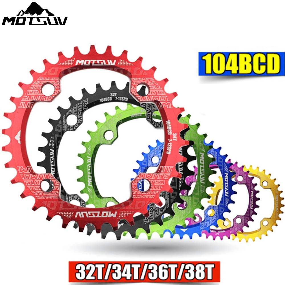 MTB Bicycle Round Shape Narrow Wide Chainwheel 32T/34T/36T/38T 104BCD Chainring Bike Circle Crankset Single Plate Bicycle Parts