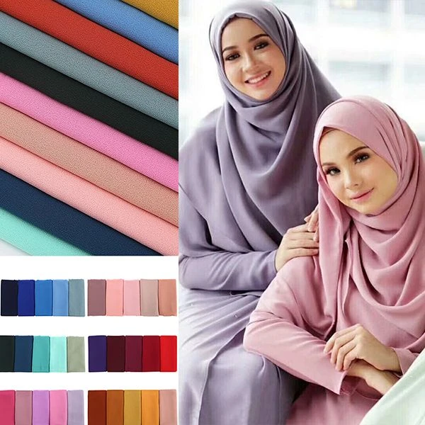 Women's Plain Bubble Chiffon Scarves High Quality Hijabs Fashion Muslim Head Wrap Turban Headband Cloth Shawl Islam Headscarf