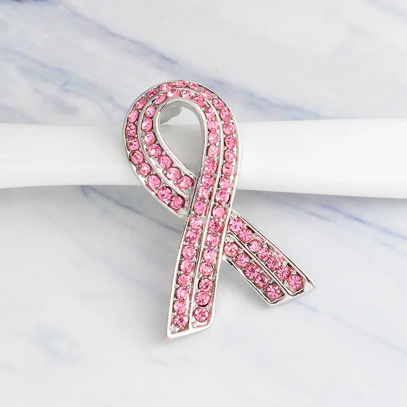 Fashion Pink Rhinestone Ribbon Brooch Bowtie Symbol Pin Icon Love HIV and AIDS Badge Sweater Backpack Lady Brooches Jewelry