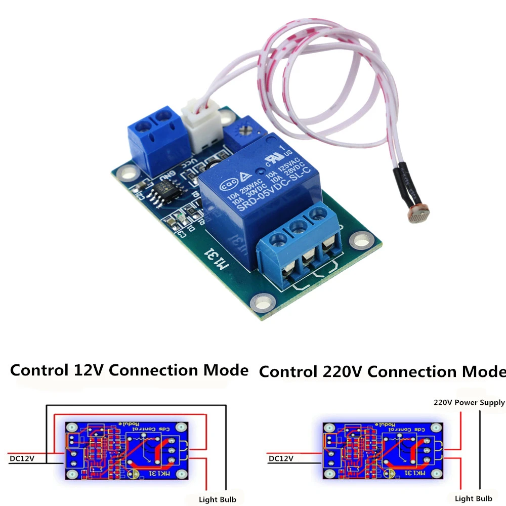 DC 5V / 12V Light Control Switch Photoresistor Relay Module Detection Sensor 10A brightness Automatic Control Module XH-M131