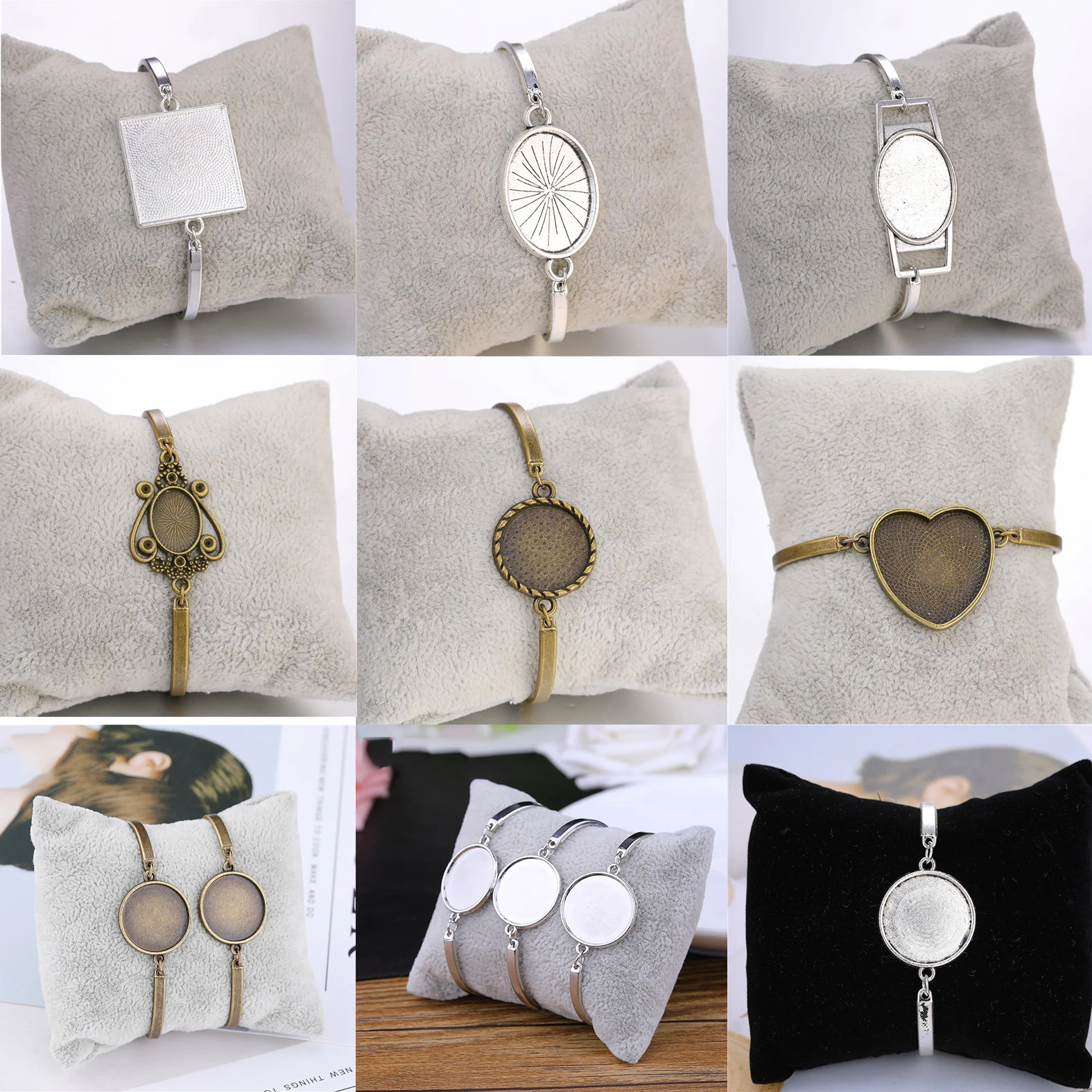 4pcs/lot Cabochon Base Bangle Settings Bracelet Blank Trays For Women DIY Jewelry Making Findings jewellery pulseras Crafts