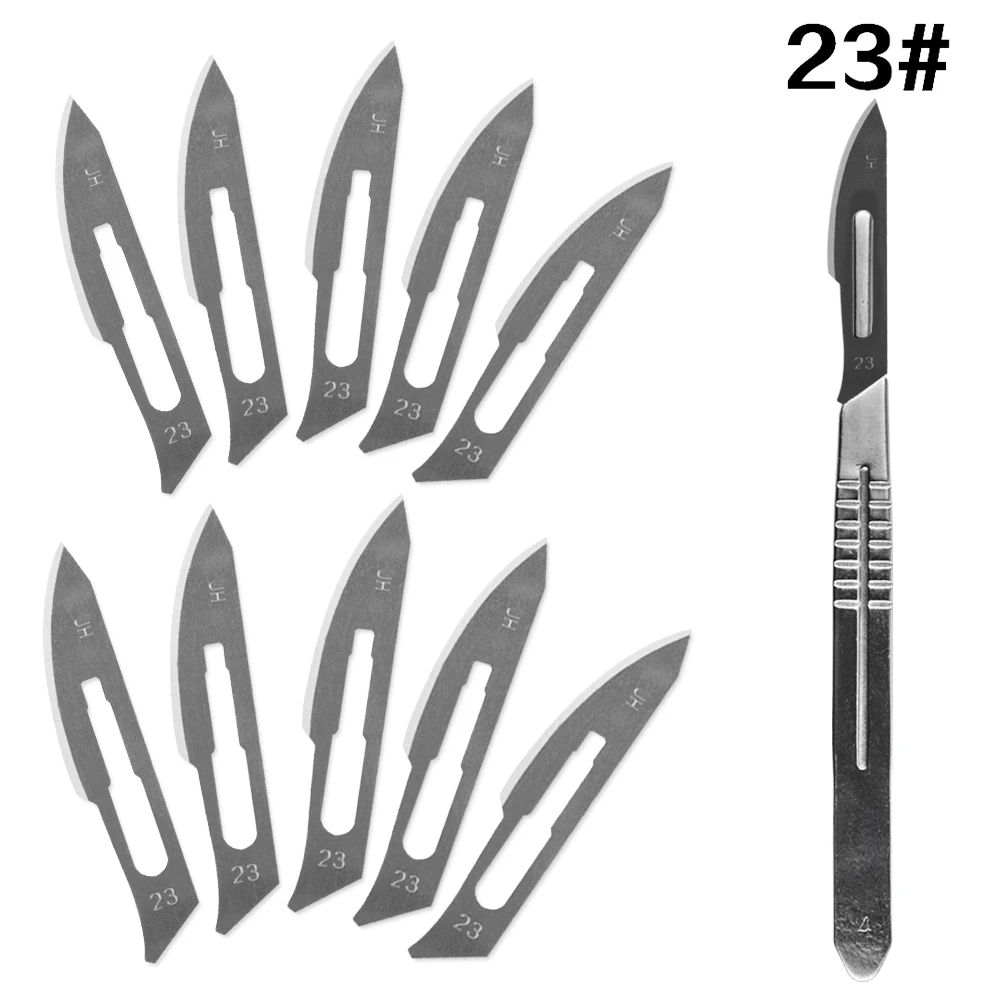 10 pc 11#--23# Carbon Steel Surgical Scalpel Blades + 1pc 4# Handle Scalpel DIY Cutting Tool PCB Repair Animal Surgical Knife