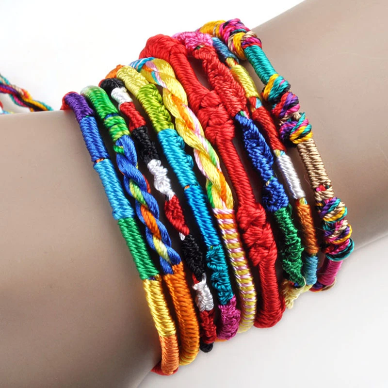 10Pcs/Lot Handmade Braided Bohemian Colorful Rainbow Rope Bracelets Beach Jewelry For Women Wholesale Charm Bracelet Free