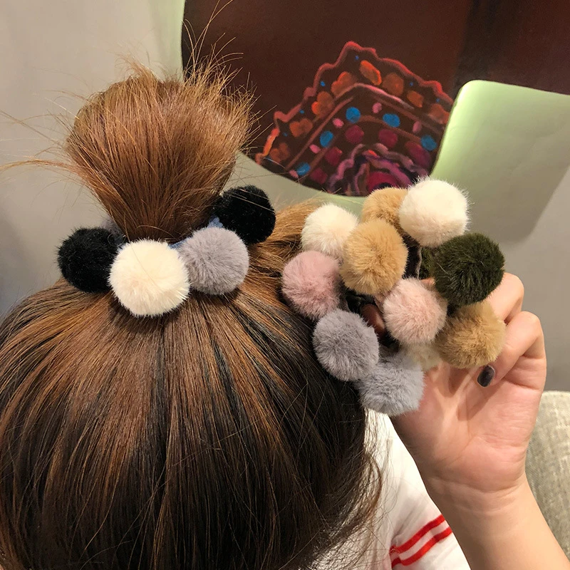 Ruoshui Woman Pompom Hair Ties Girls Elastic Hair Band Rubber Band Hair Accessories Gum Rope Cute Scrunchies Ponytail Holder