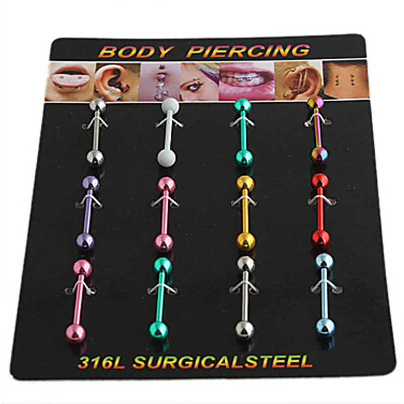 12 Pcs/Lot Mix Color Tongue Piercing Septo Tongue Septum Cartilage Helix Captive Hoop Ring Piercing Labret Nariz Aro Nez