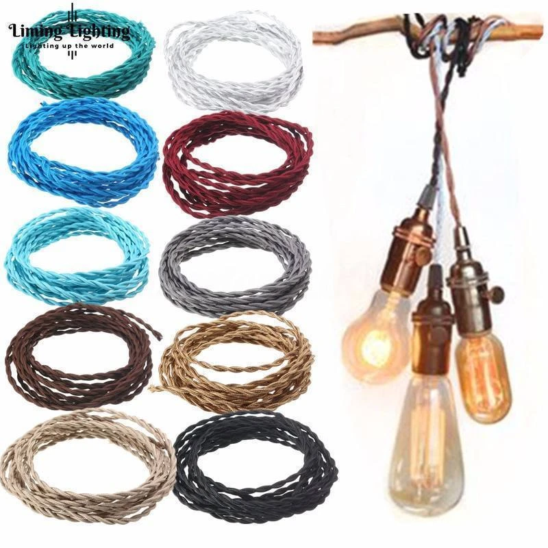 2 Core 2*0.75mm Vintage Fabric Twisted Electrical Wire Woven Textile Cable Braided house Pendant Lamp Cord Edison Lighting Wire