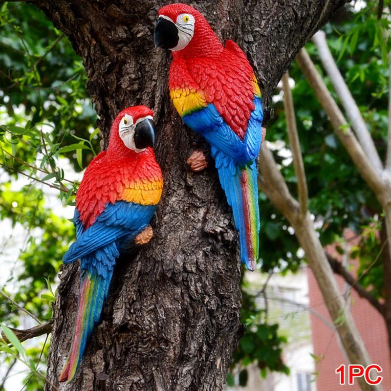 Durable Fake Simulation Parrot desktop ornament Figurine Resin patio decoration Half Side Lifelike Sculpture