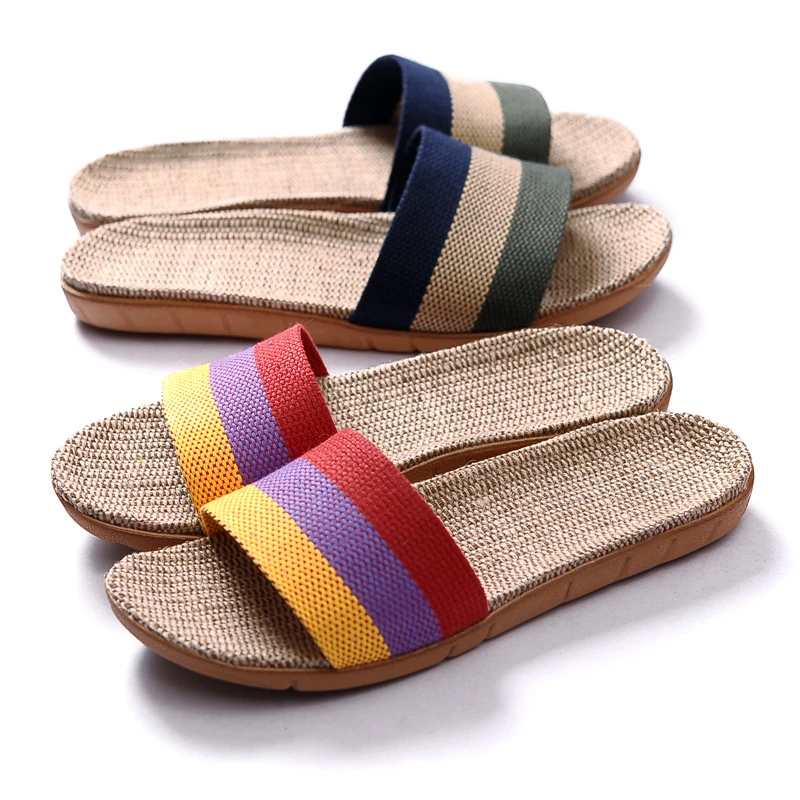 Suihyung Summer Flax Slippers Women Men Casual Linen Slides Multi-Style Non-Slip EVA Home Flip Flops Indoor Shoes Female Sandals