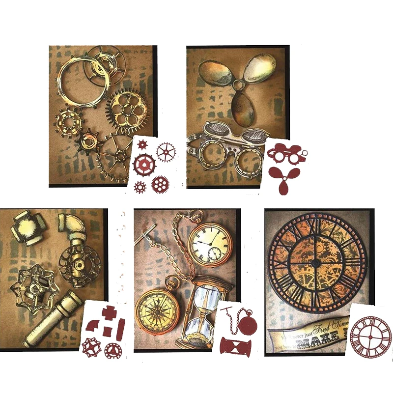 Gears Water Pipe Pocket Watch Hourglass Clock Sets Metal Cutting Dies For DIY Scrarpbooking Embossing Paper Cards Craft New 2019