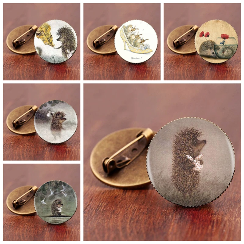SUTEYI Vintage Hedgehog Brooch Cute Animal Pins Fashion Jewelry Brooches Antique Bronze Plated Collar Pin For Women Gift