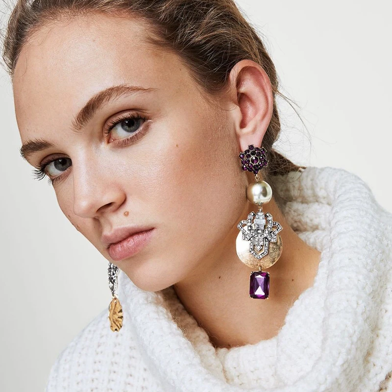 JURAN Simulated-pearl Multicolored Statement Earrings for Women Wedding Jewelry New Fashion Luxury Drop Dangle Charm Earrings