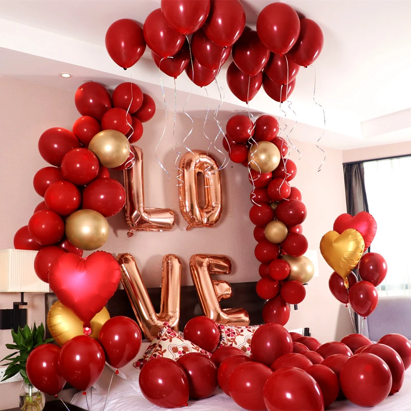 18inch Metallic Red Heart Ruby Agate Red Balloons Wedding Background Room Decoration Love Letter Balloon Valentines Decor