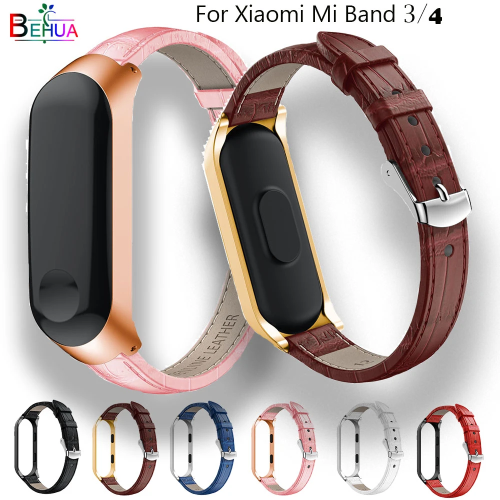 luxury leather quality watch band strap For Xiaomi band 3 Replacement wristband For MIband 4 smart watchbands +Metal Case new