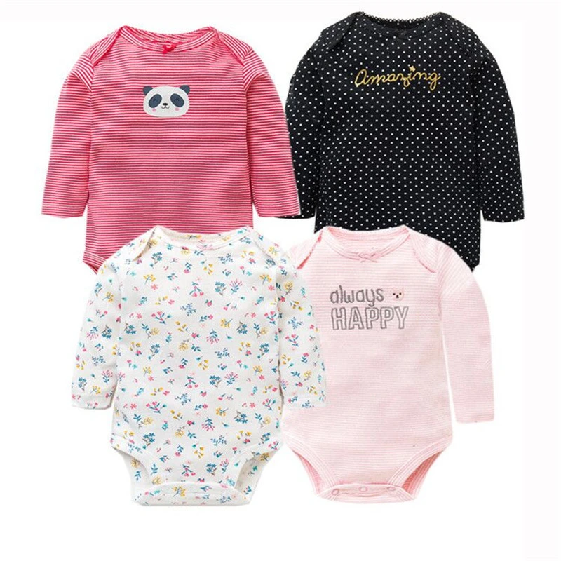 4 PCS/LOT Soft Cotton Baby Bodysuits Long Sleeve Newborn Baby Clothing Set Christmas Baby Girls Boys Clothes Infant Jumpsuit