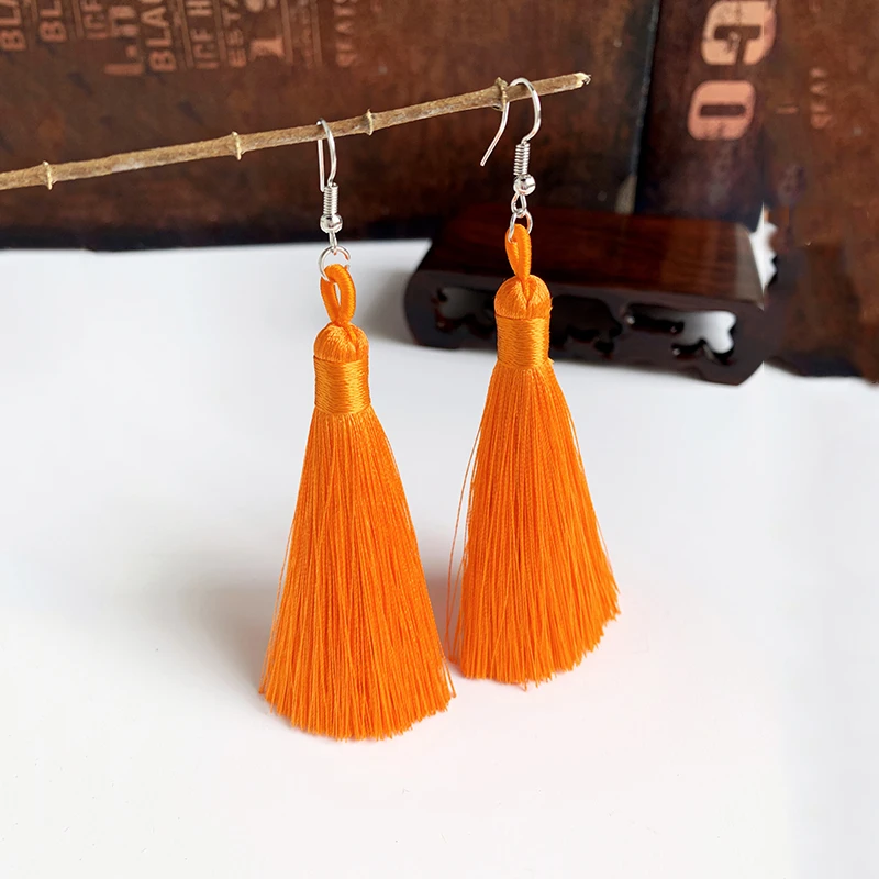 Handmade Tassel Earrings 2019 Trendy Bohemian orange 25 colors Long Dangles Vintage Tassel Earrings For Women Jewelry