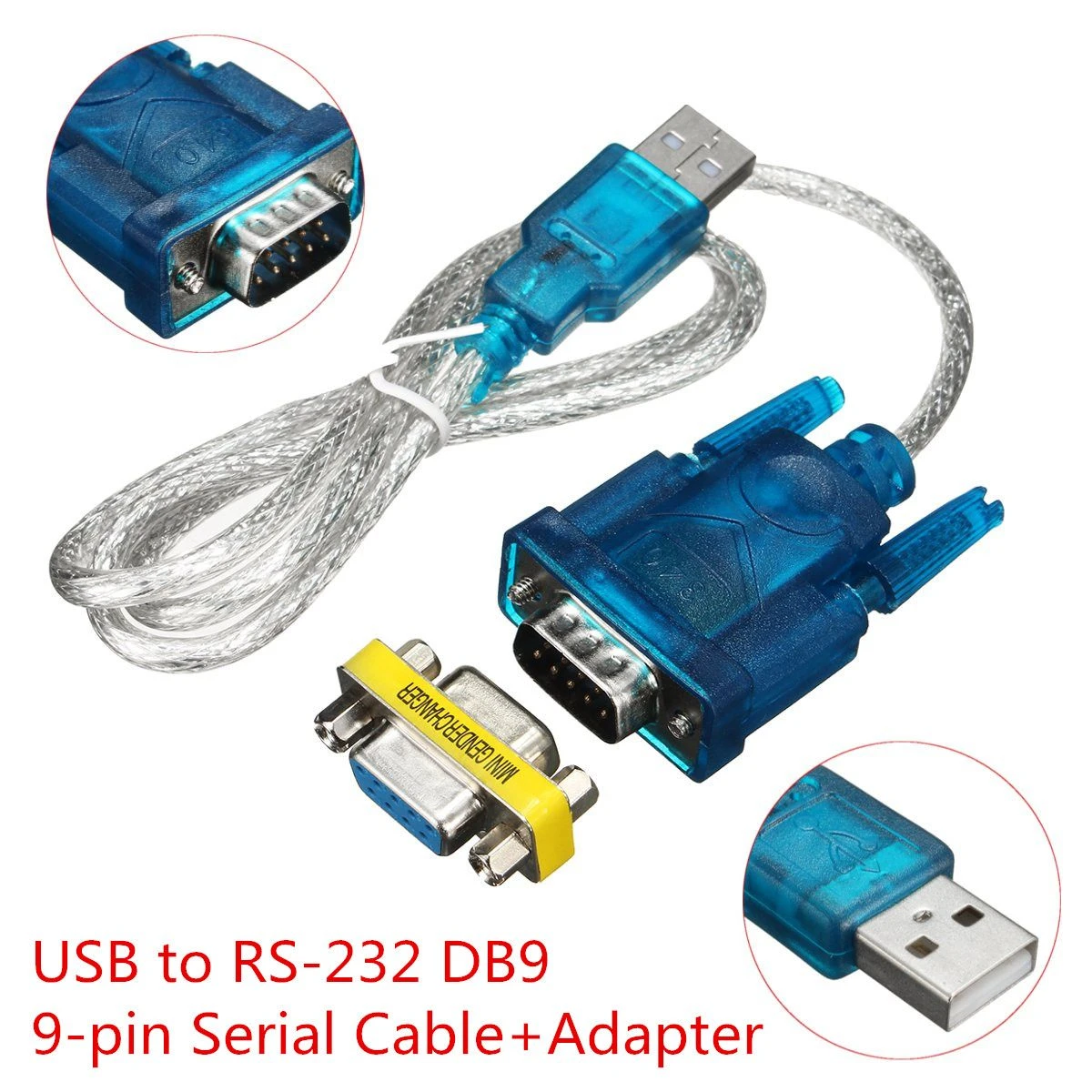 USB to RS232 Serial Port 9 Pin DB9 Cable Serial COM Port Adapter Convertor With Female Adapter Supports for Windows 8 No CD