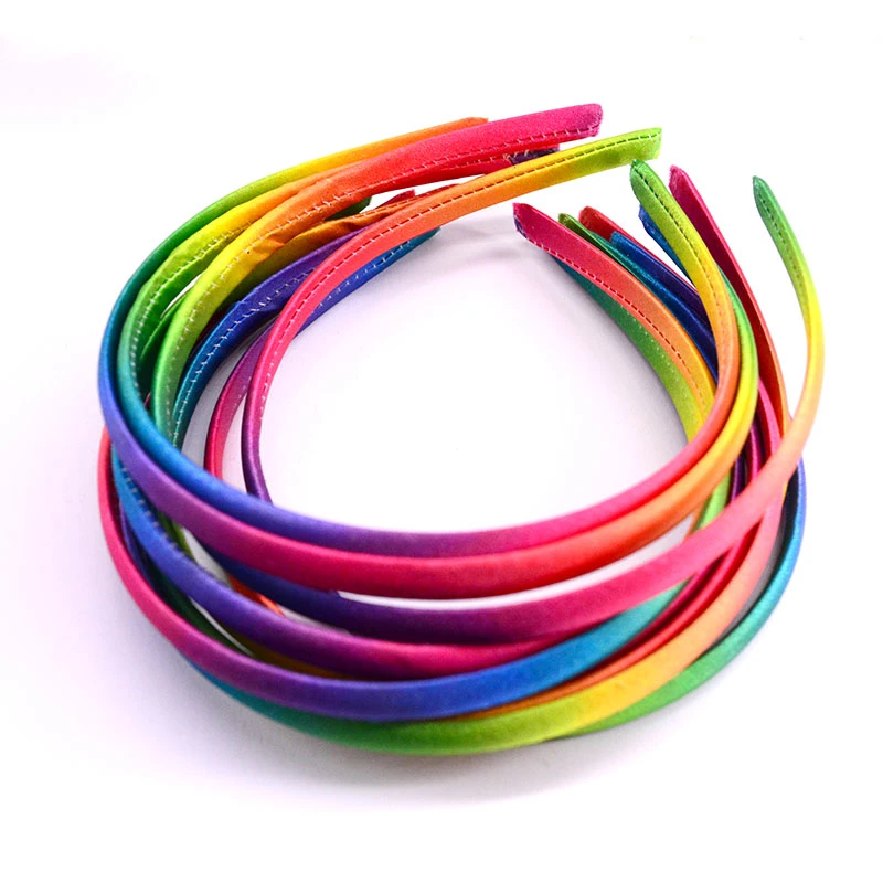 10 Pcs/lot 1.5cm Rainbow print Satin warp Headbands Girls' DIY Headwear Accessories PH029 Dropshipping