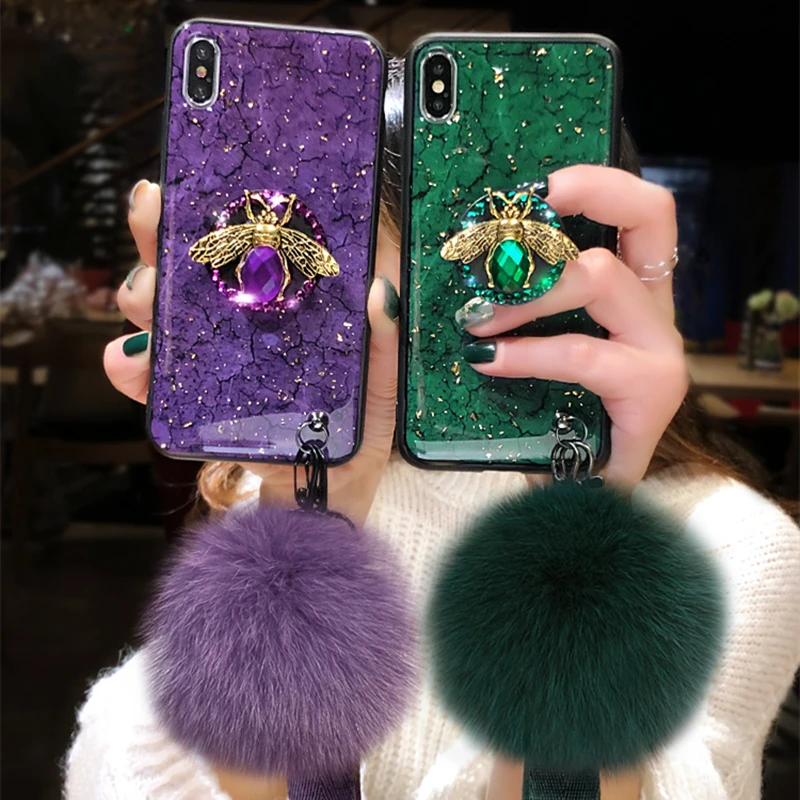 Luxury marble glitter diamond bee bracket soft phone case for iphone 12 Pro X XR XS 11 pro MAX 7 8 6S plus for samsung S8 S9 S10