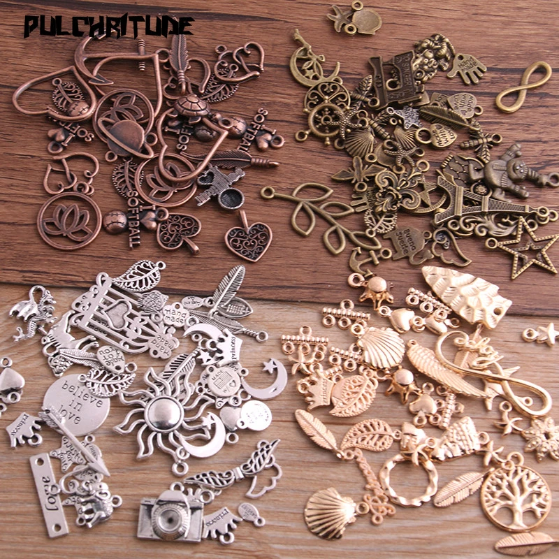 20pcs Vintage Metal 4color Mix Size Random 20-200 Style Charms Pendant for Jewelry Making Diy Handmade Jewelry