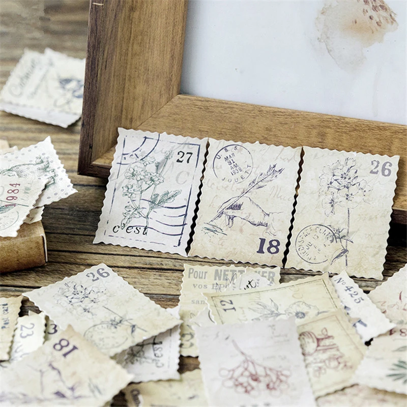 45pcs/box Stationery Stickers Vintage Stamp Sealing Label Travel Stickers Decorations Scrapbooking Diary Albums Bullet Journal