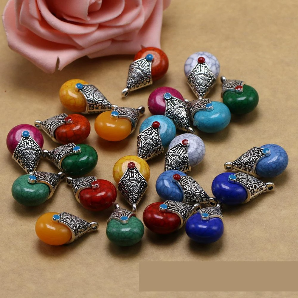 Tibetan Silver Charms Water Drop Beads Natural Stone Pendants For Jewelry Making Diy Necklaces Bracelets Accessories