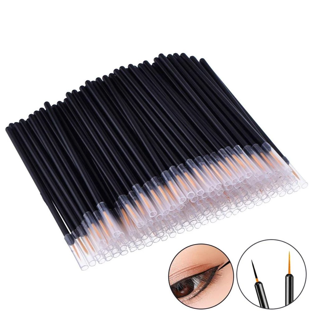 50/100Pcs Professional Beauty Makeup Eyeliner Brushes With Cap Fine Nylon Hair Make Up Brush Disposable Fiber Eyeliner Brush