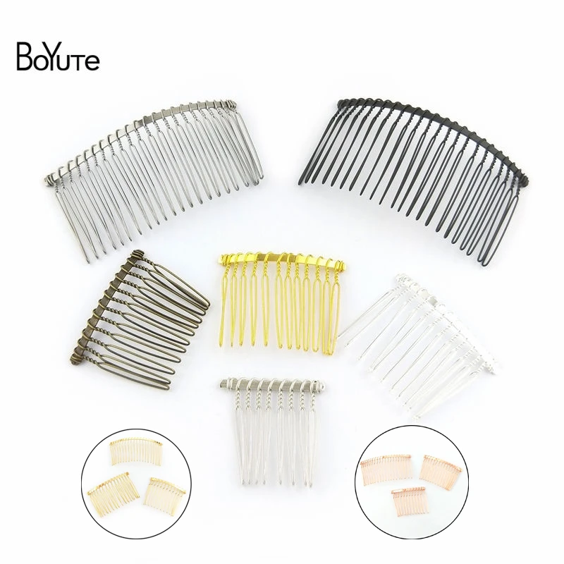 BoYuTe 10Pcs Metal Wire Hair Comb Base 8 Colors Plated Diy Hand Made Women Hair Jewelry Accessories
