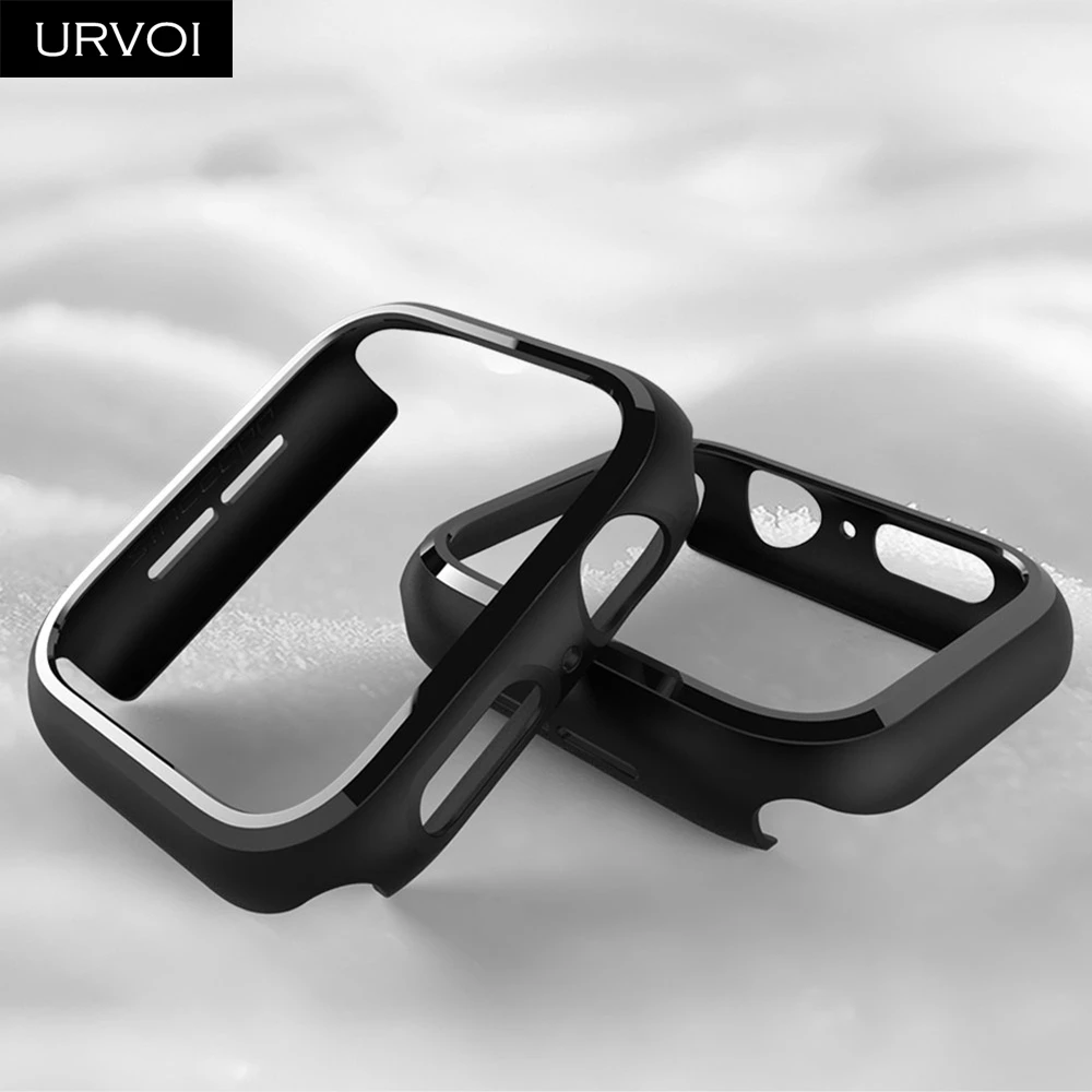 URVOI Bumper for apple watch series 6 SE 5 4 3  PC case for iWatch thin protector plastic black frame 40 44 38 42 mm case band