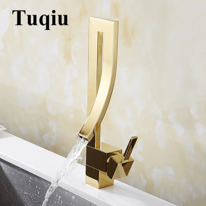 Basin Faucets Gold Brass Faucet Square Bathroom Sink Faucet Single Handle Deck Mounted Toilet Hot And Cold Mixer Water Tap