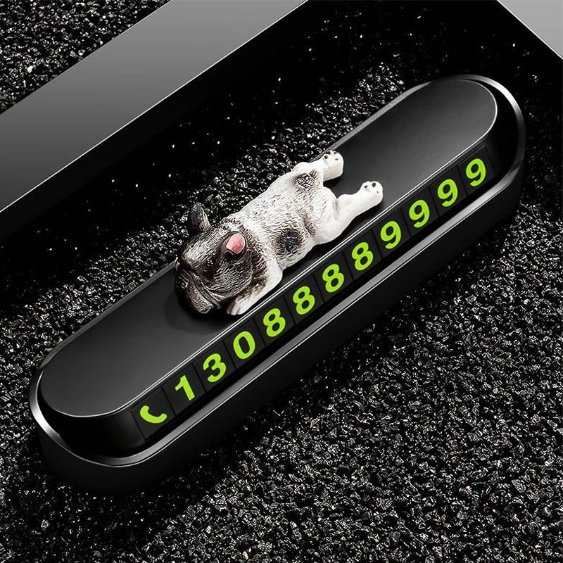 Car Phone Number Night Luminous Bulldog Temporary Parking Card Phone Number Car Plate Car Accessories Styling Car Sticker