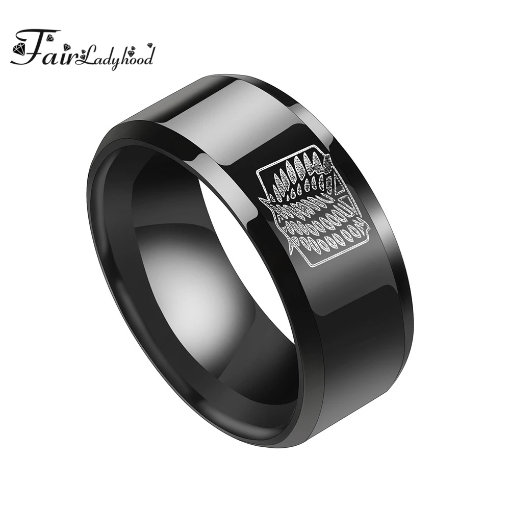 FairLadyHood Attack On Titan Black Titanium Stainless Steel Ring Wings Of Liberty Flag Finger Rings For Men Women Anime Fans