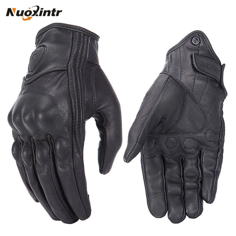 Retro Motorcycle Gloves Pursuit Perforated Real Leather Leather Touch Screen Men Women Moto Waterproof Gloves Motocross Glove