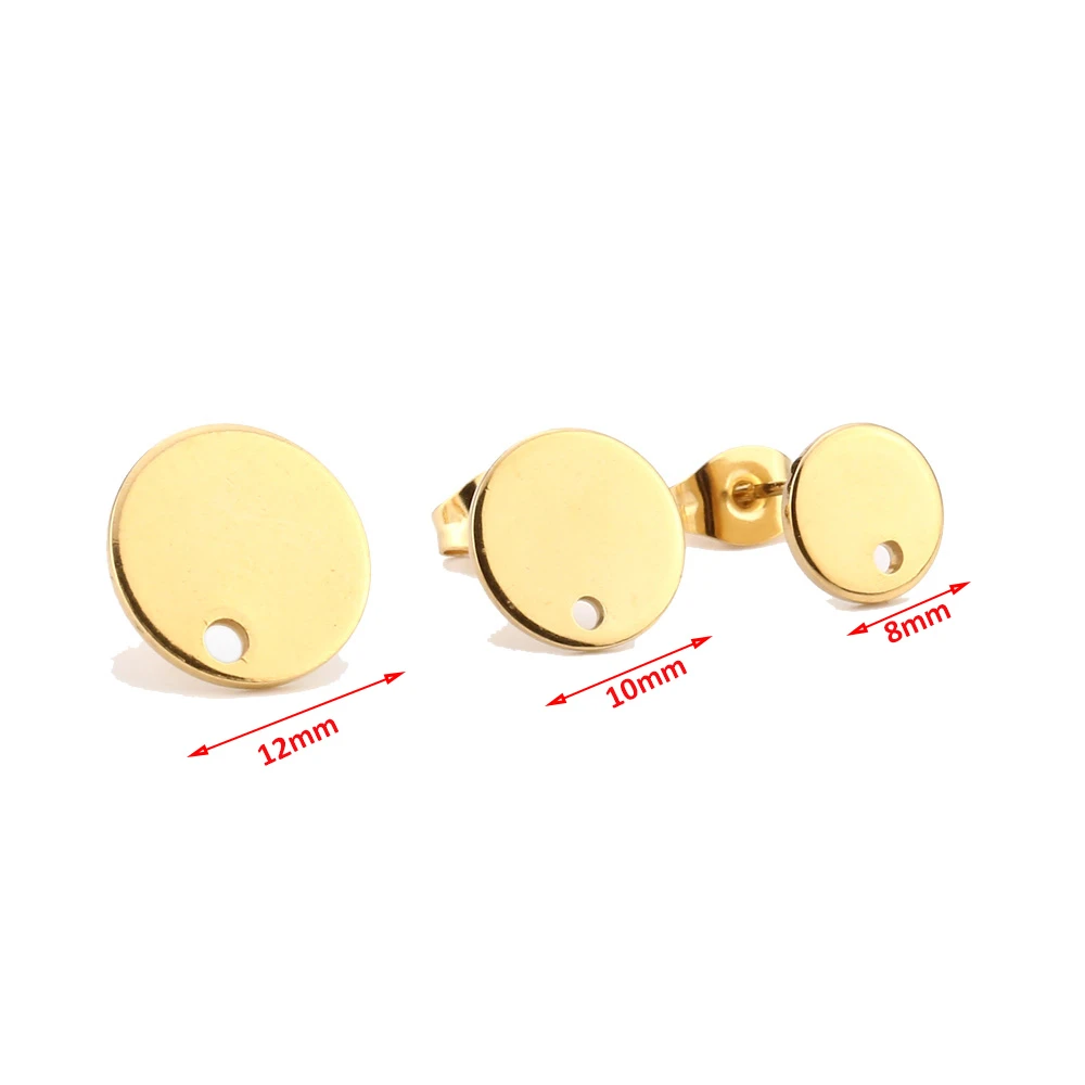 Gold Tone Stainless Steel 8mm/10mm/12mm Blank Stud Earring With Earnuts Jewelry Making Supplies DIY  Findings Components